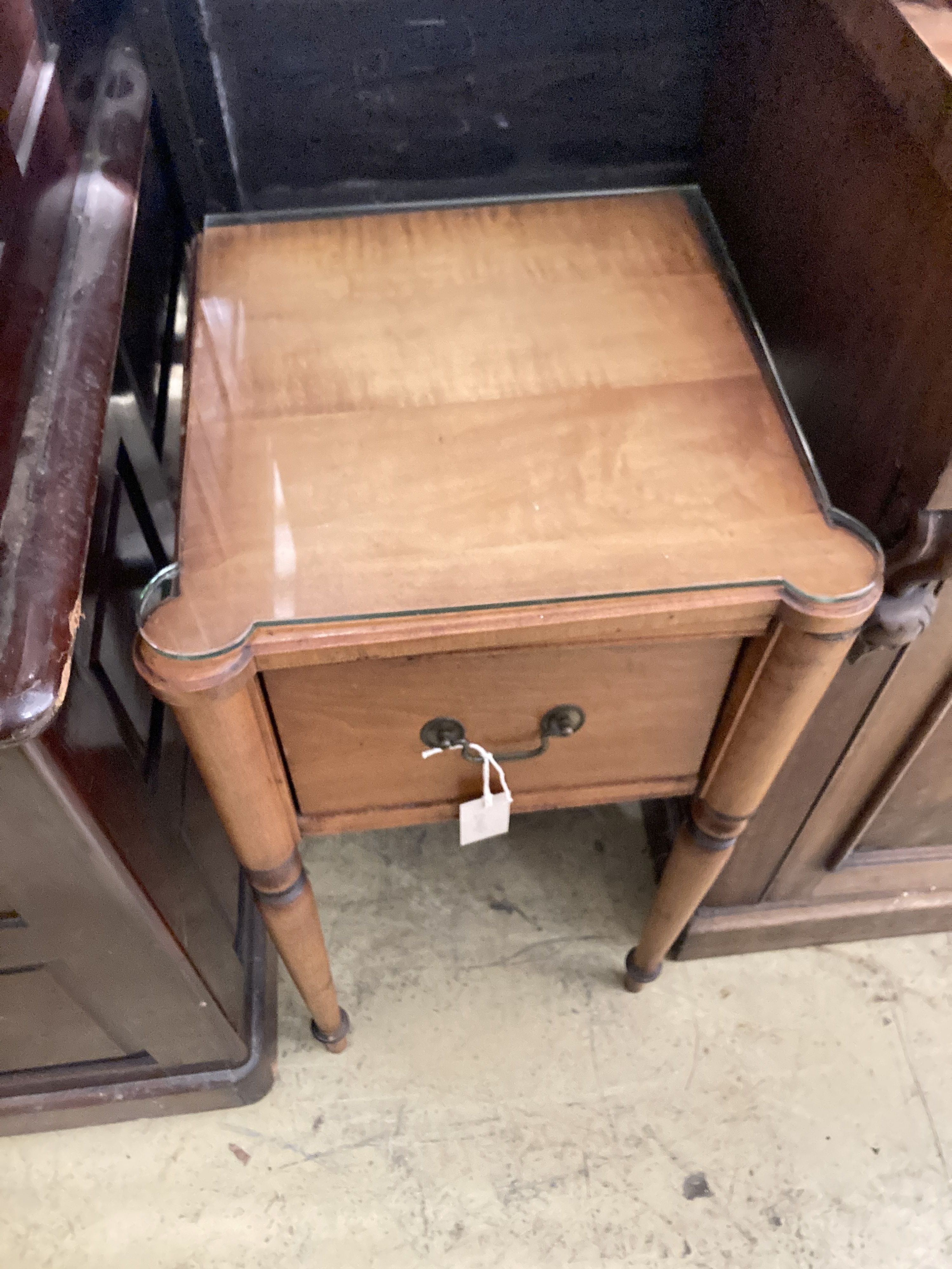 A Victorian style mahogany bedside table, width 38cm, depth 38cm, height 76cm